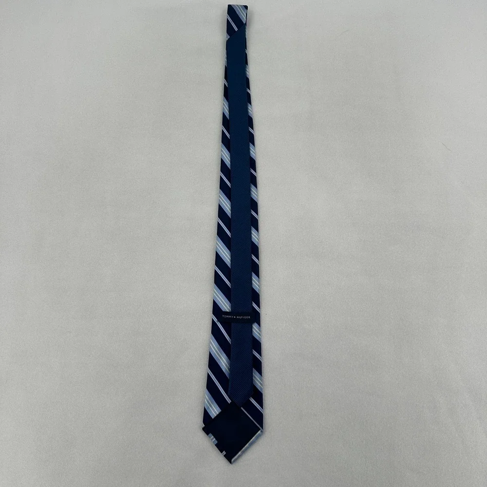 Tommy Hilfiger Men Necktie Blue Stripe 100% Silk Classic Business Tie Suit
